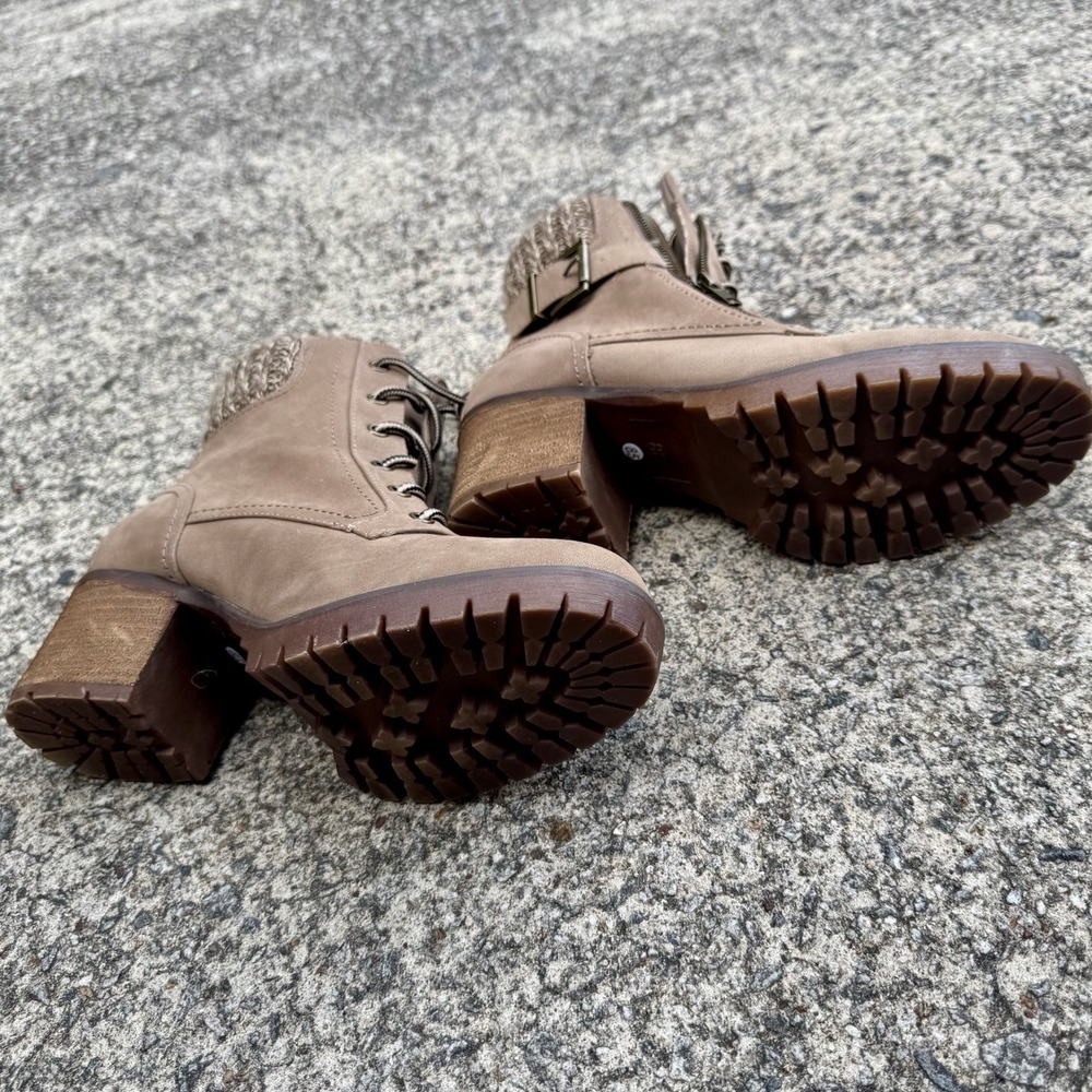 MIA Women's Size 8.5 Taupe Vegan Leather Suede Ankle Booties Lug Sole Block Heel - Picture 10 of 14